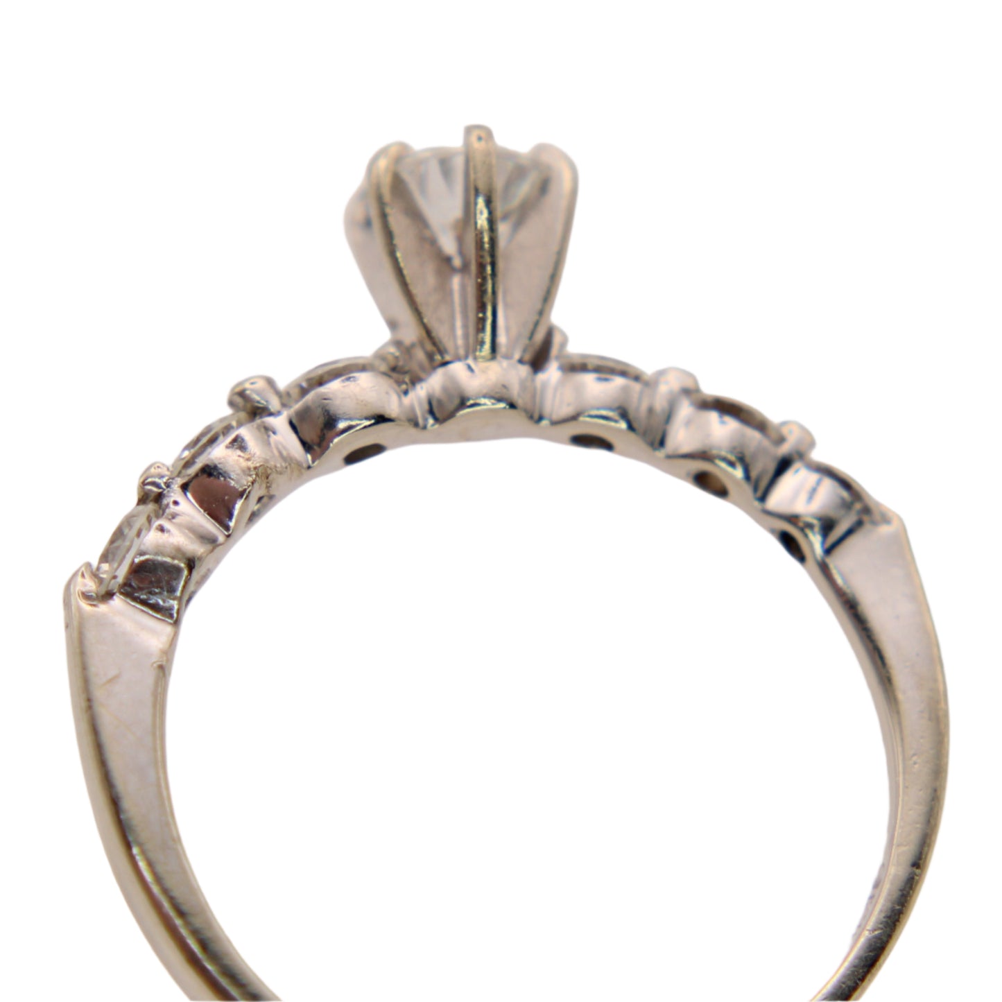 14kt White Gold Diamond 0.85 CT Solitaire With Accent Bubble Engagement Ring