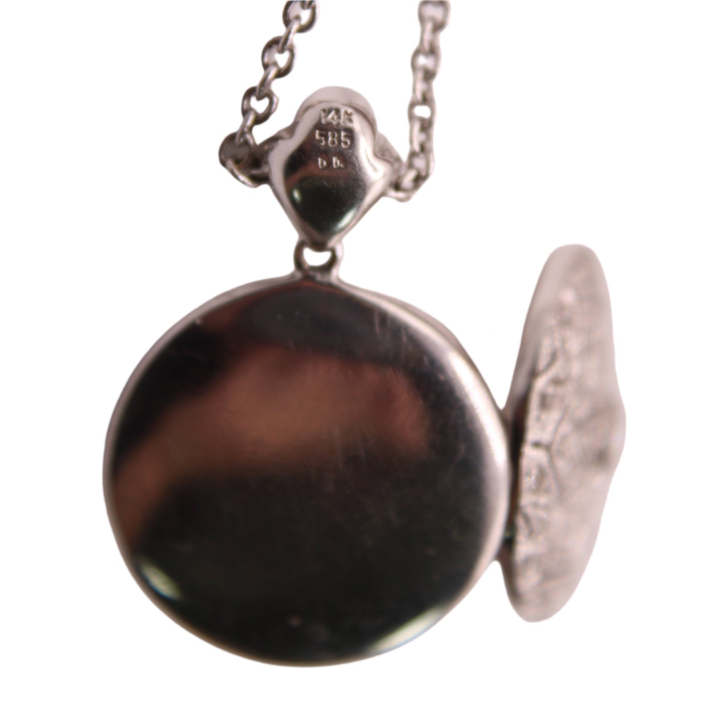 14kt White Gold Diamond Mandala Locket Station Chain Link Necklace 16"