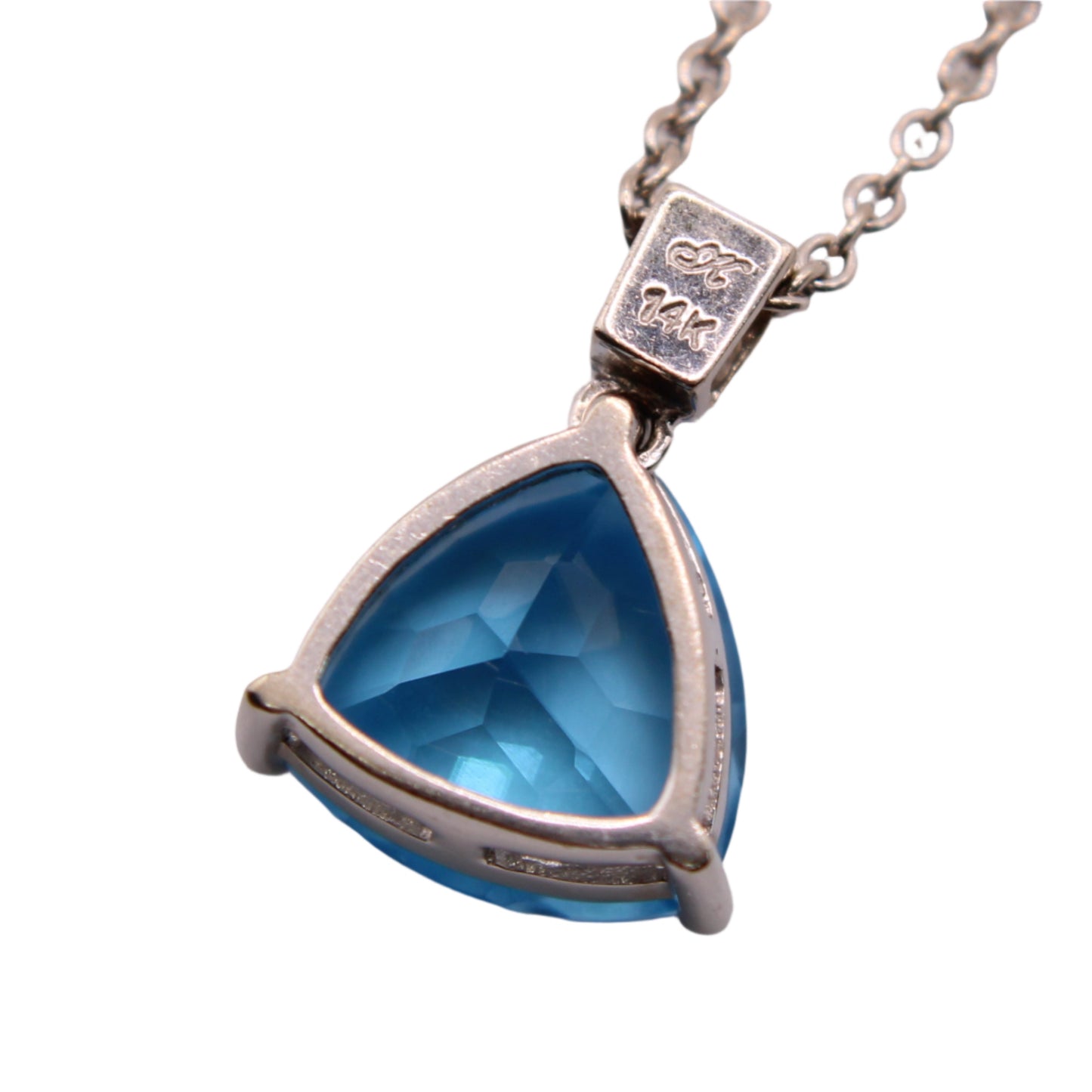 14kt White Gold Trillion Blue Topaz Baguette Diamond Cable Chain Necklace