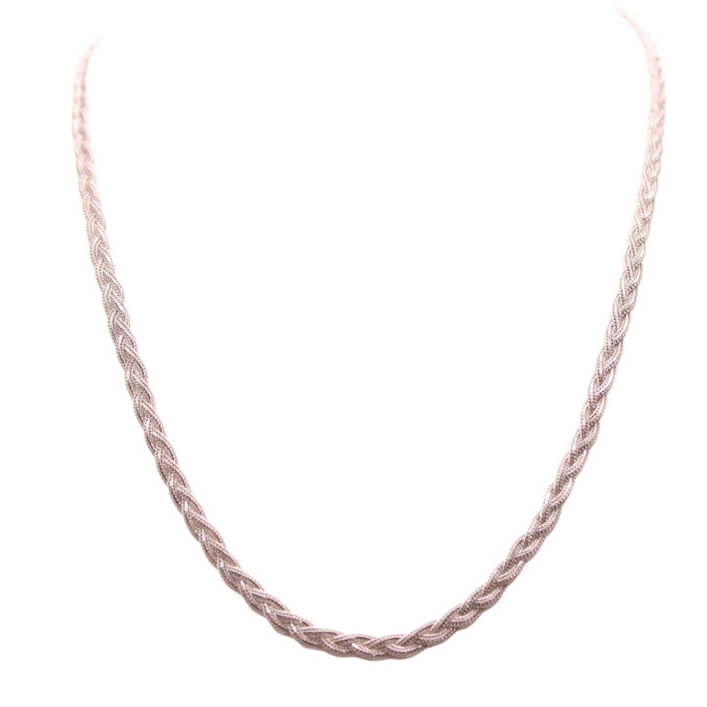 Tecnigold 14kt White Gold Braided Wheat Foxtail Chain Necklace 17"
