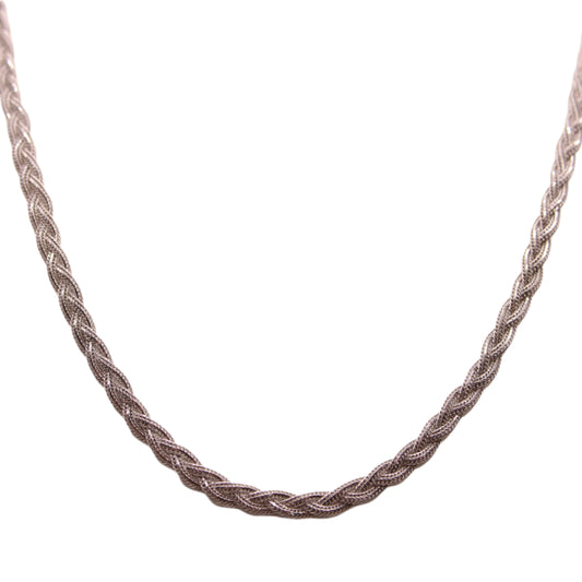 Tecnigold 14kt White Gold Braided Wheat Foxtail Chain Necklace 17"
