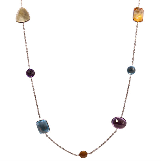 *SOLD* 14kt While Gold Topaz Multicolor Station Adjustable Chain Necklace