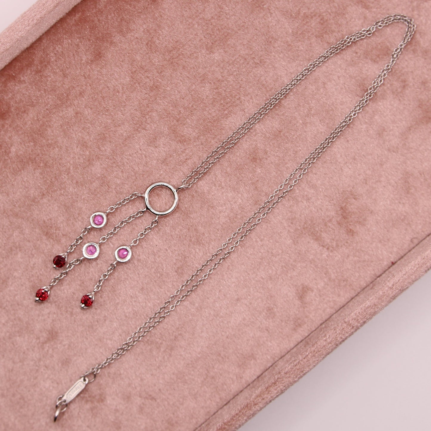 Tiffany & Co 18kt White Gold Pink Sapphire Garnet Fringe Art Deco Chain Necklace