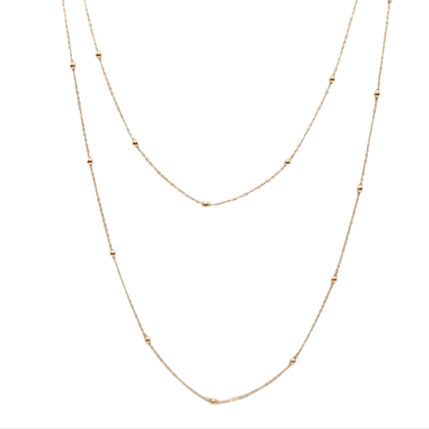 14kt Yellow Gold Extra Long Beaded Station Dainty Chain Link Necklace 36"