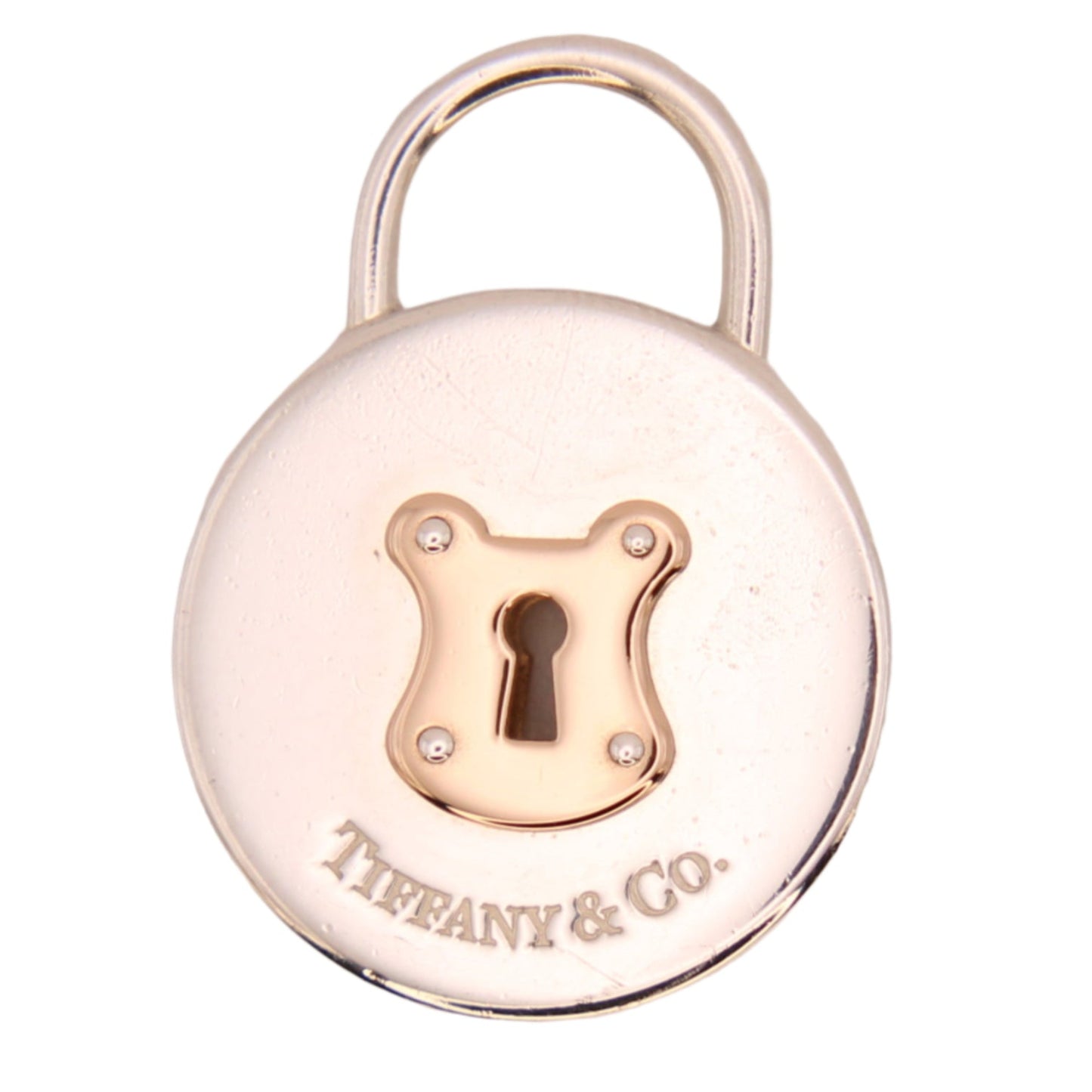 Tiffany & Co Sterling Silver 18kt Rose Gold Large Round Vintage Lock Charm