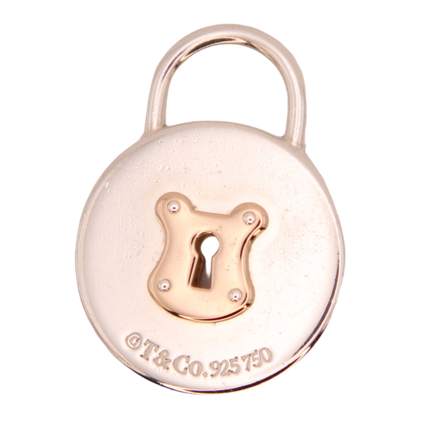 Tiffany & Co Sterling Silver 18kt Rose Gold Large Round Vintage Lock Charm