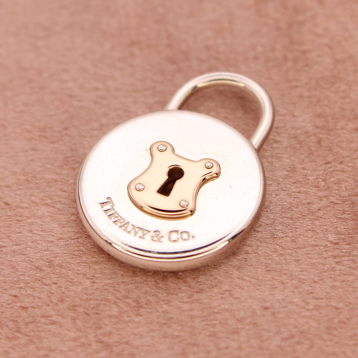 Tiffany & Co Sterling Silver 18kt Rose Gold Large Round Vintage Lock Charm