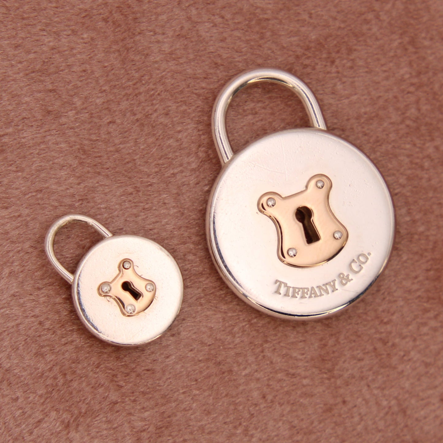 Tiffany & Co Sterling Silver 18kt Rose Gold Large Round Vintage Lock Charm