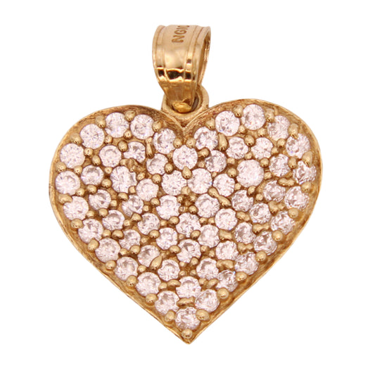 10kt Yellow Gold Pave Set Cubic Zirconia Heart Charm Pendant