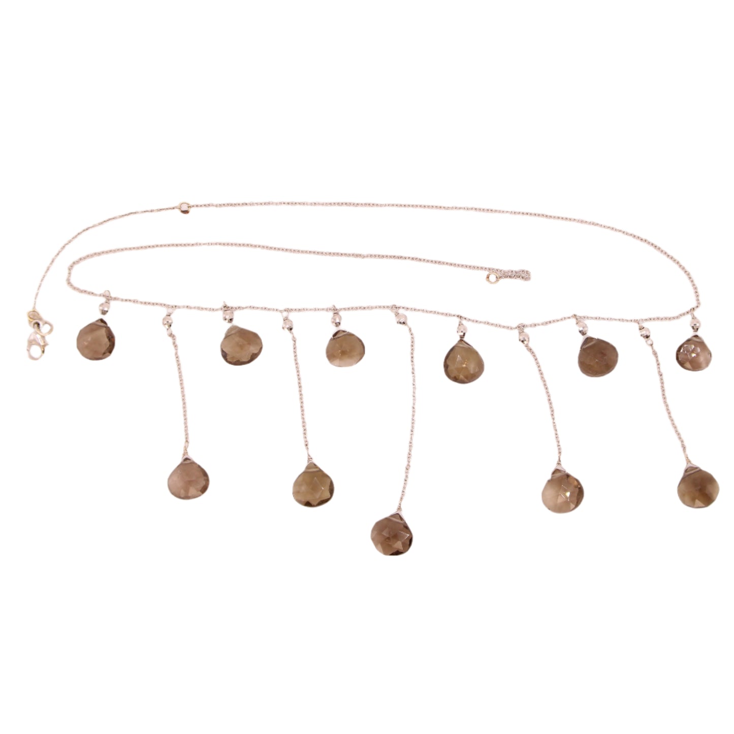 14kt White Gold Smoky Topaz Heart Briolette Fringe Dangle Collar Necklace