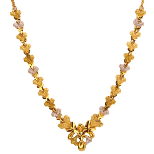 22kt Yellow White Two Tone Dubai Gold Ornate Leaves Scrolls Statement Necklace