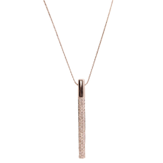 14kt White Gold Diamond Pave Vertical Bar Pendant Wheat Chain Necklace