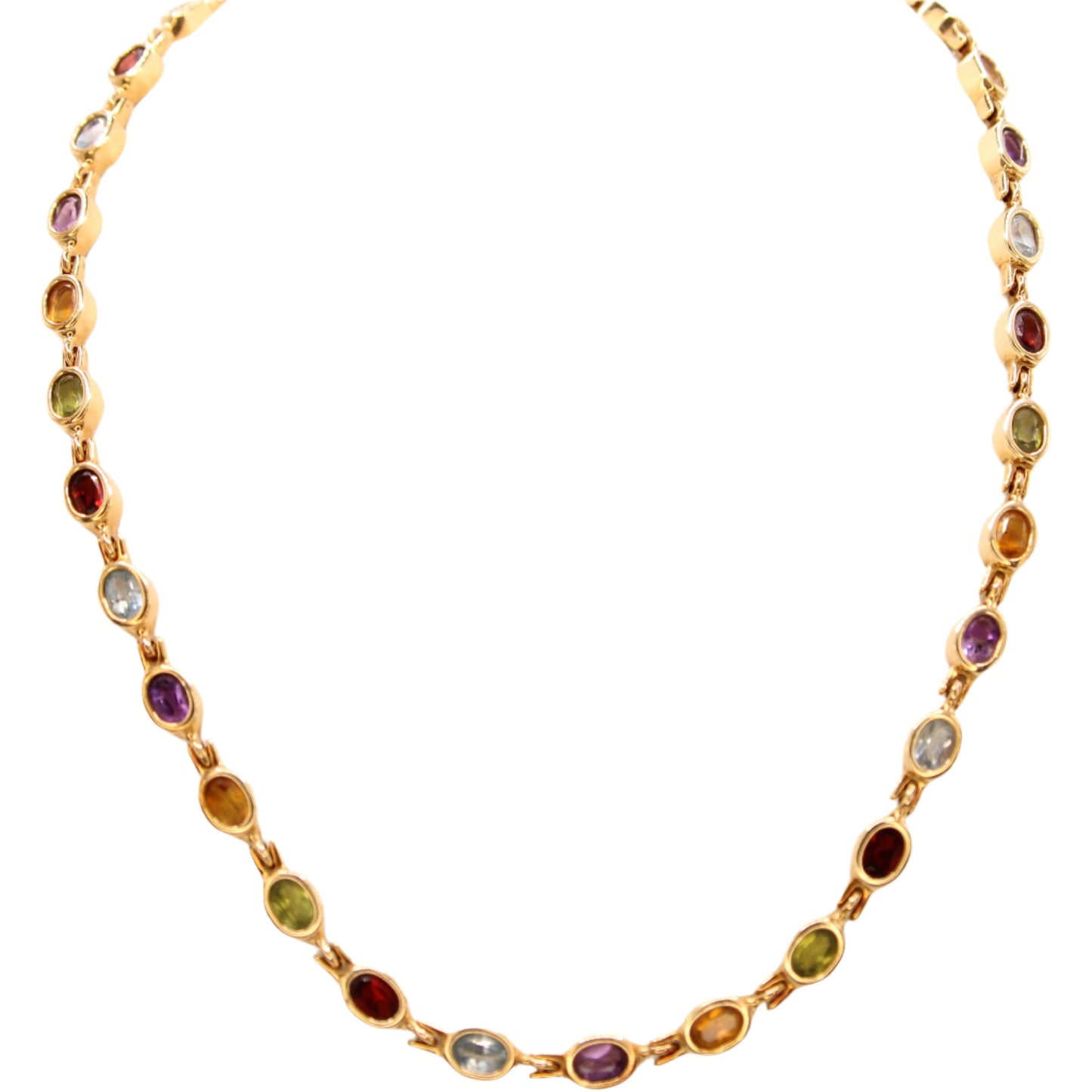 14kt Yellow Gold Multi Gemstone Bezel Set Tennis Choker Necklace 15.25"