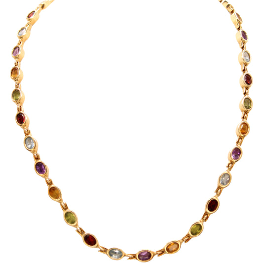 14kt Yellow Gold Multi Gemstone Bezel Set Tennis Choker Necklace 15.25"