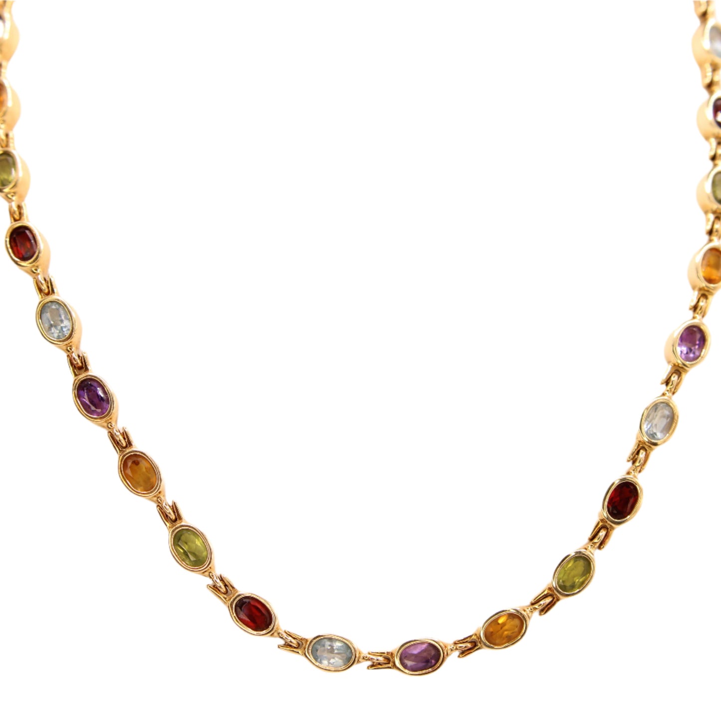 14kt Yellow Gold Multi Gemstone Bezel Set Tennis Choker Necklace 15.25"
