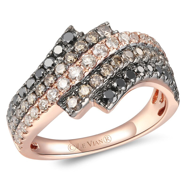 LeVian 14kt Diamond Strawberry Rose Gold Chocolate Nude Blackberry Bypass Ring - 7