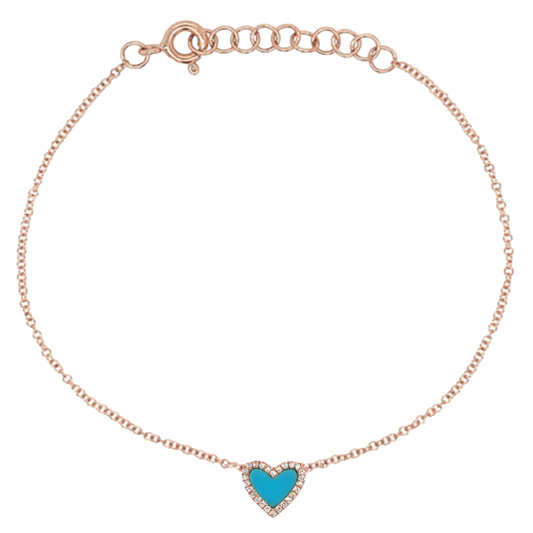 *SOLD* Jennifer Miller 14kt Rose Gold Diamond Turquoise Heart Charm Bracelet