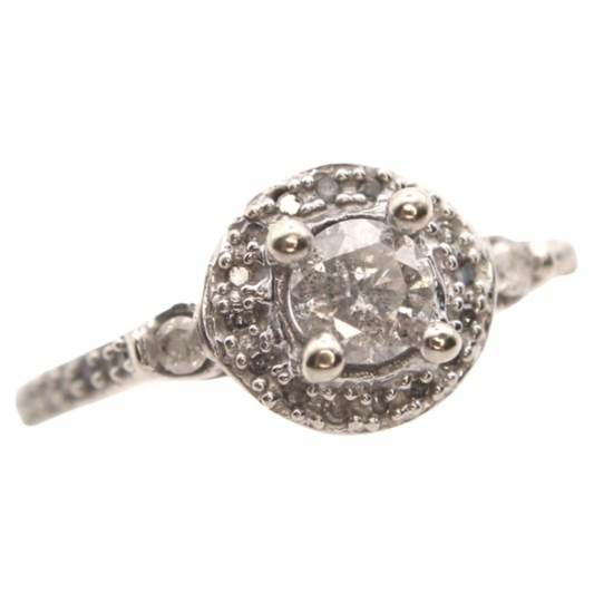 Antique Style 14kt White Gold Diamond Halo Engagement Ring
