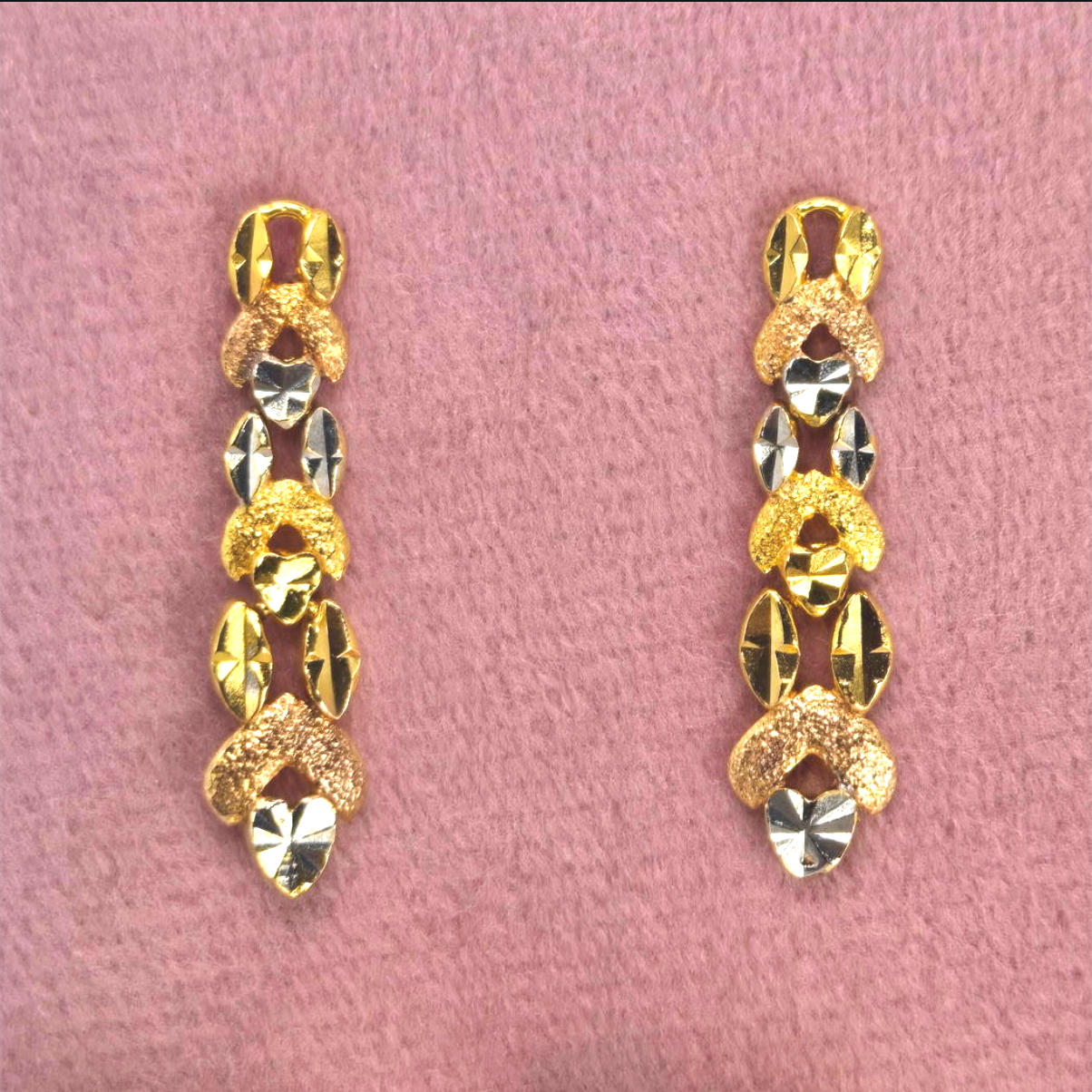 22kt Solid Gold Tri Color Diamond Cut Dangle High Karat Dubai Earrings