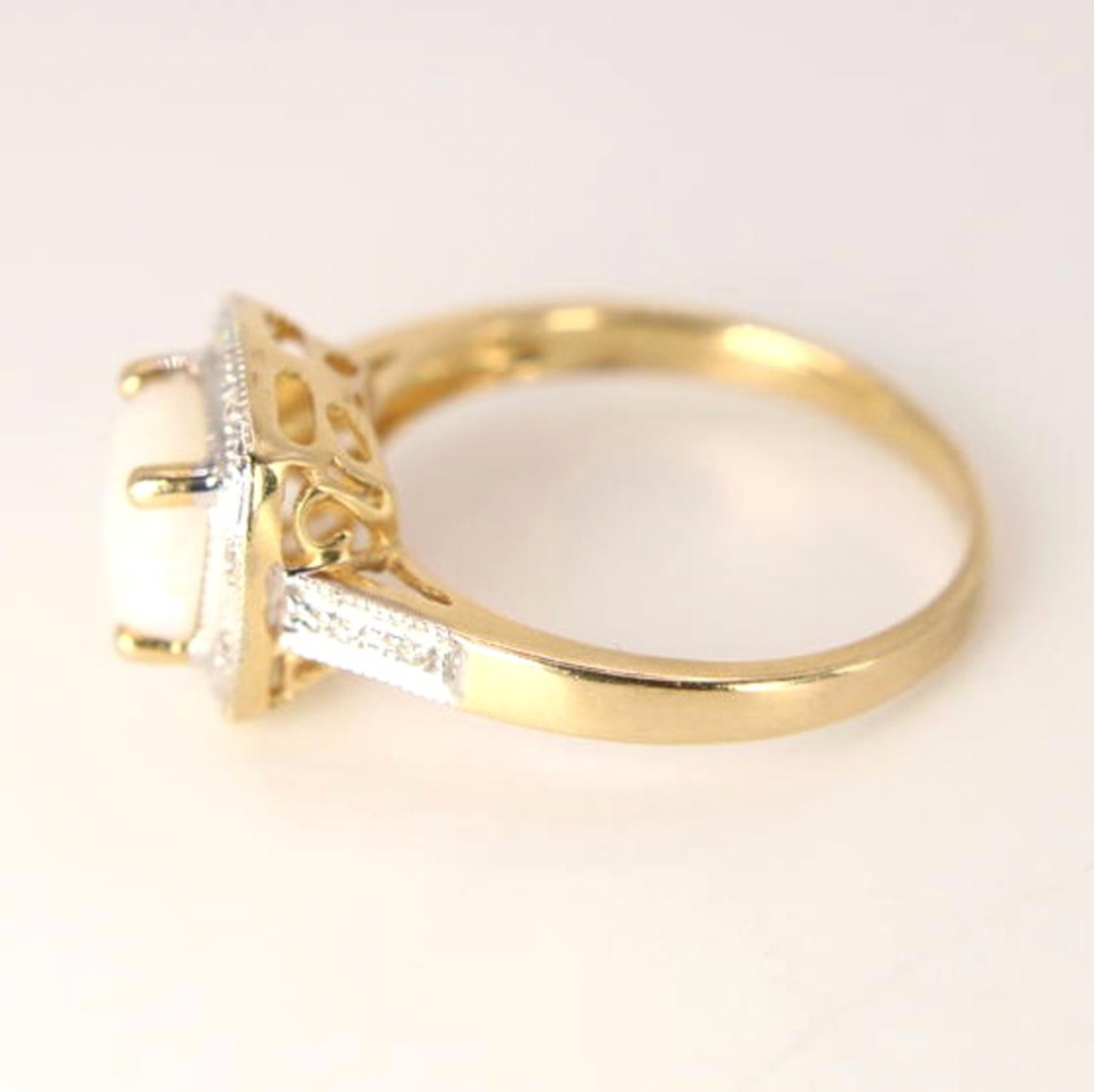 14kt Two Tone Yellow White Gold Diamond Cushion Cut Cabochon Opal Halo Ring