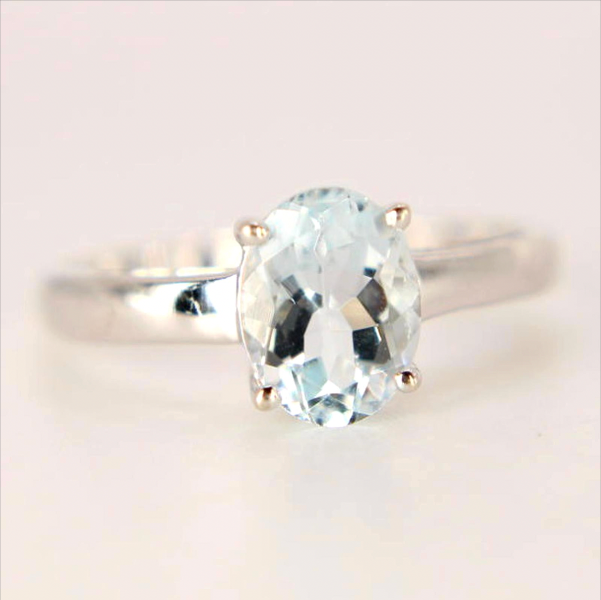 14kt White Gold Oval Aquamarine Light Blue Cocktail Solitaire Birthstone Ring