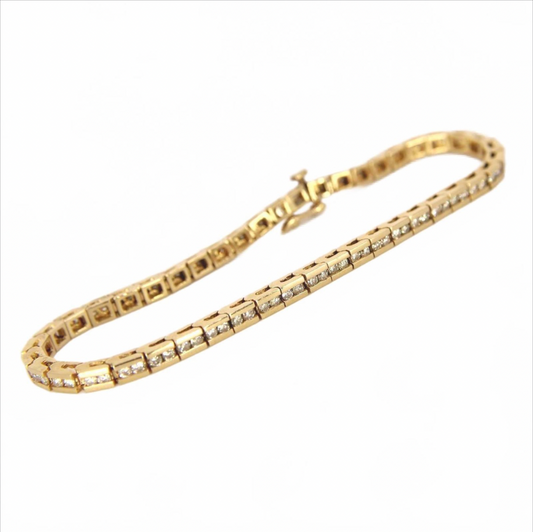 Vintage 14kt Yellow Gold Diamond 1.5CT Channel Set Tennis Link Bracelet
