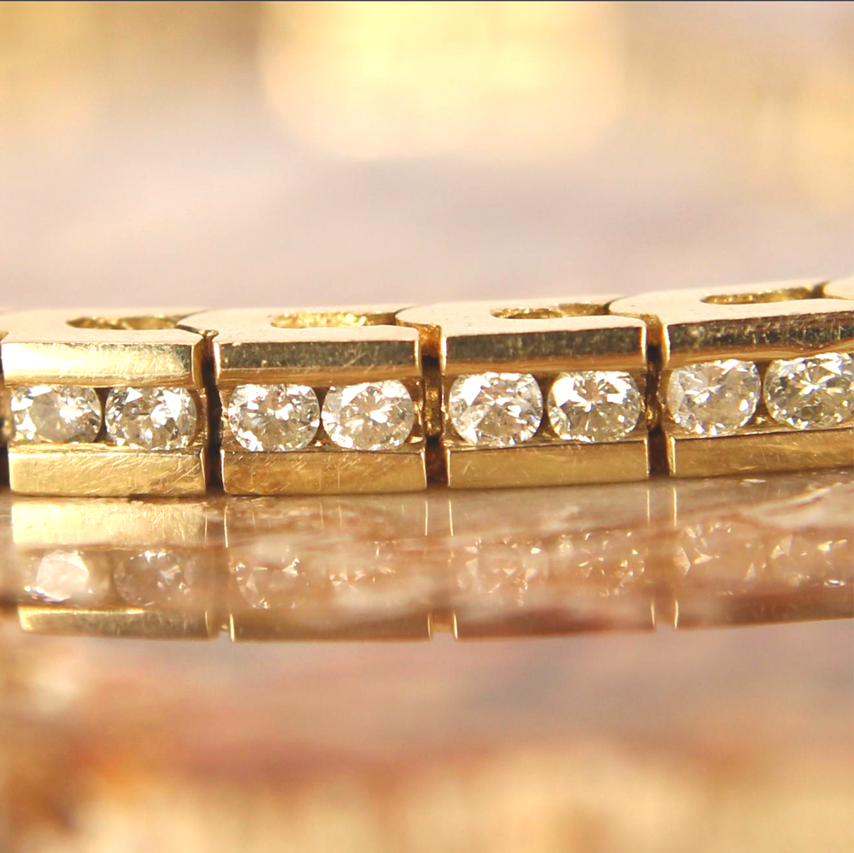 Vintage 14kt Yellow Gold Diamond 1.5CT Channel Set Tennis Link Bracelet