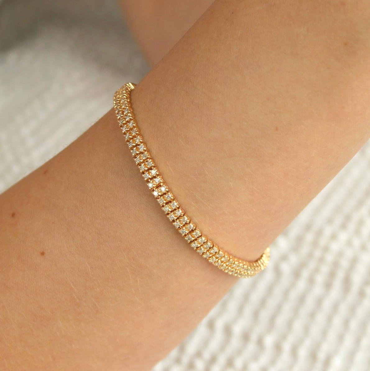 14kt Yellow Gold Diamond 2.5 CT Double Row Tennis Chain Link Bracelet