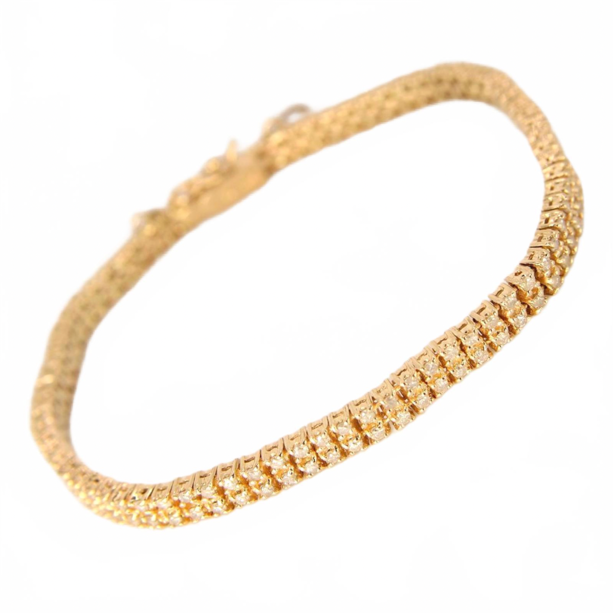 14kt Yellow Gold Diamond 2.5 CT Double Row Tennis Chain Link Bracelet