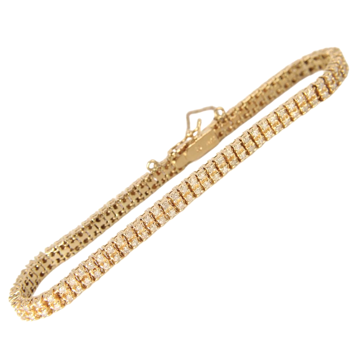 14kt Yellow Gold Diamond 2.5 CT Double Row Tennis Chain Link Bracelet