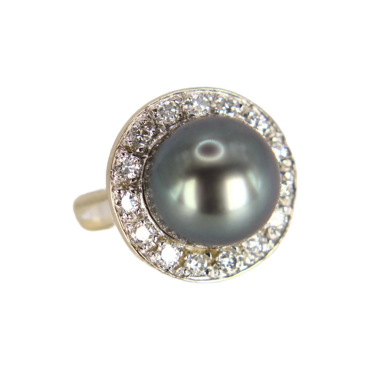 18kt White Gold Diamond Halo Tahitian Pearl 2-Way Pendant