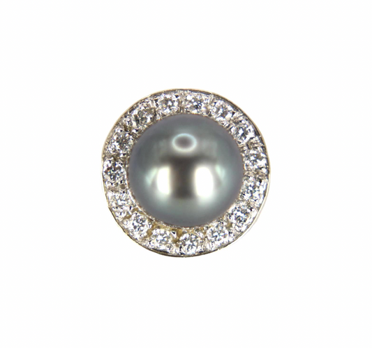 18kt White Gold Diamond Halo Tahitian Pearl 2-Way Pendant
