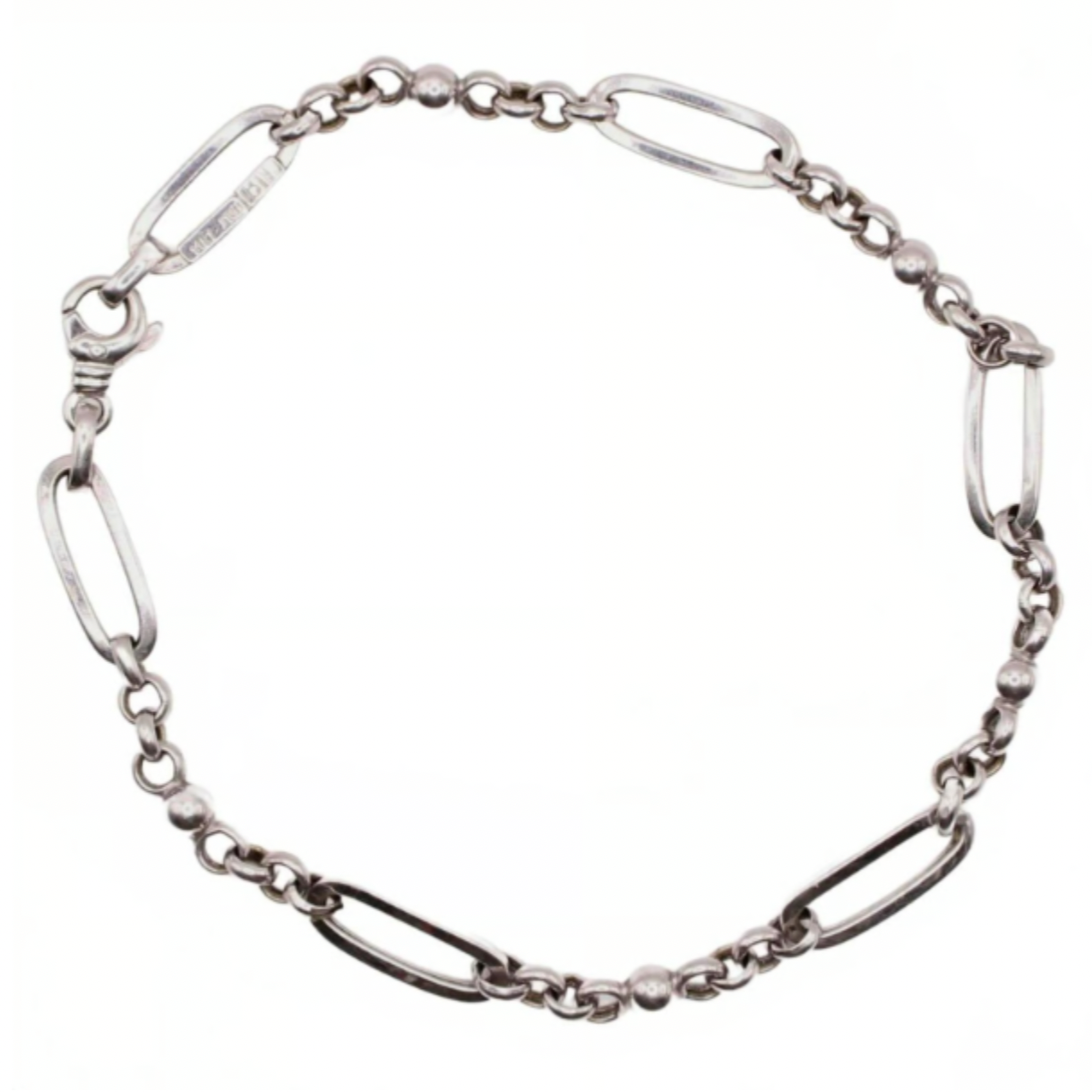 14kt White Gold Mixed Oval Rolo Chain Link Anklet 9"