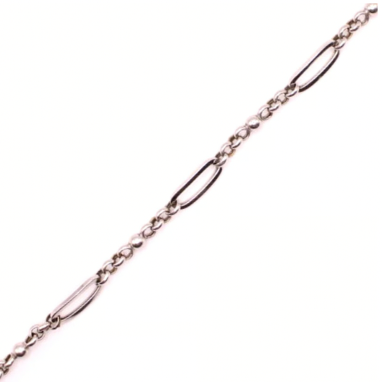 14kt White Gold Mixed Oval Rolo Chain Link Anklet 9"