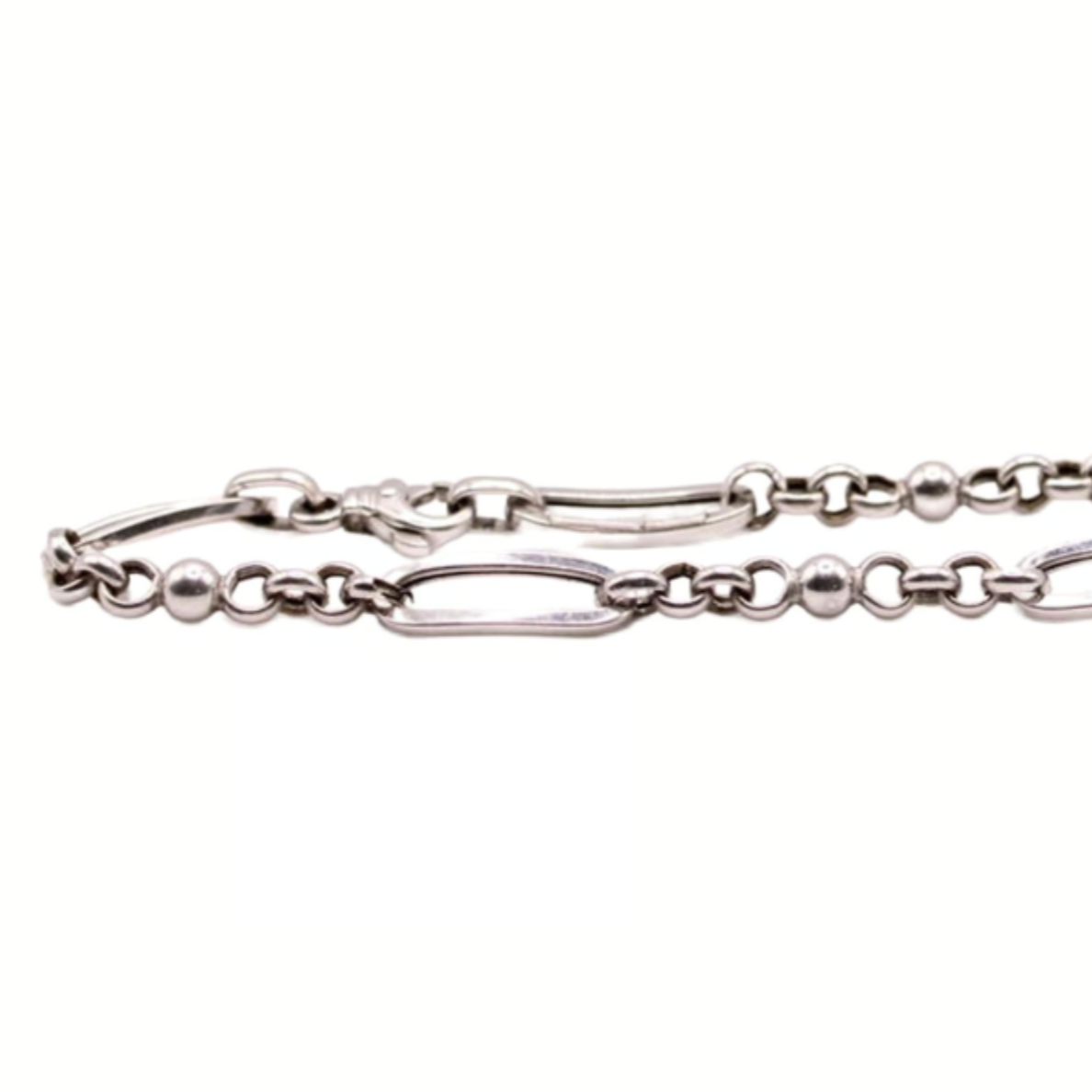 14kt White Gold Mixed Oval Rolo Chain Link Anklet 9"