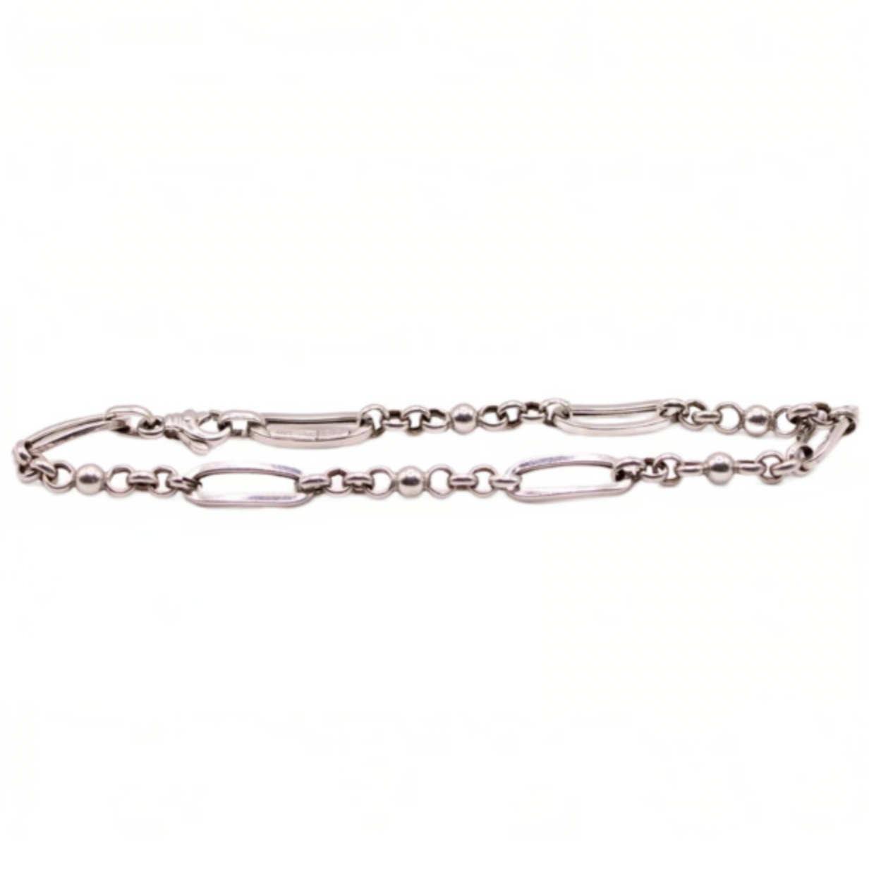 14kt White Gold Mixed Oval Rolo Chain Link Anklet 9"
