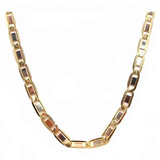 18kt TriColor Gold Yellow White Rose Valentina Link Chain Necklace 21"