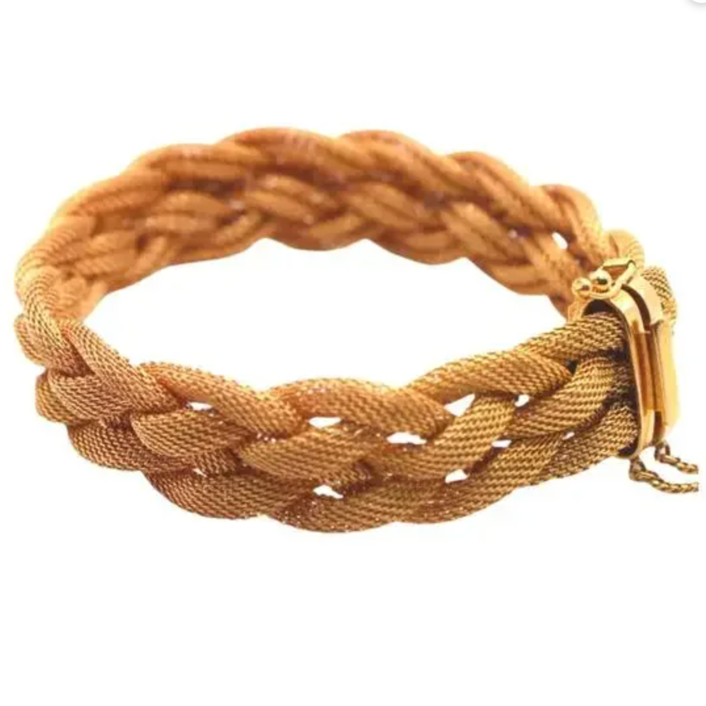 UnoAerre 18kt Yellow Gold Braided Mesh Woven Rope Bracelet 6.75"