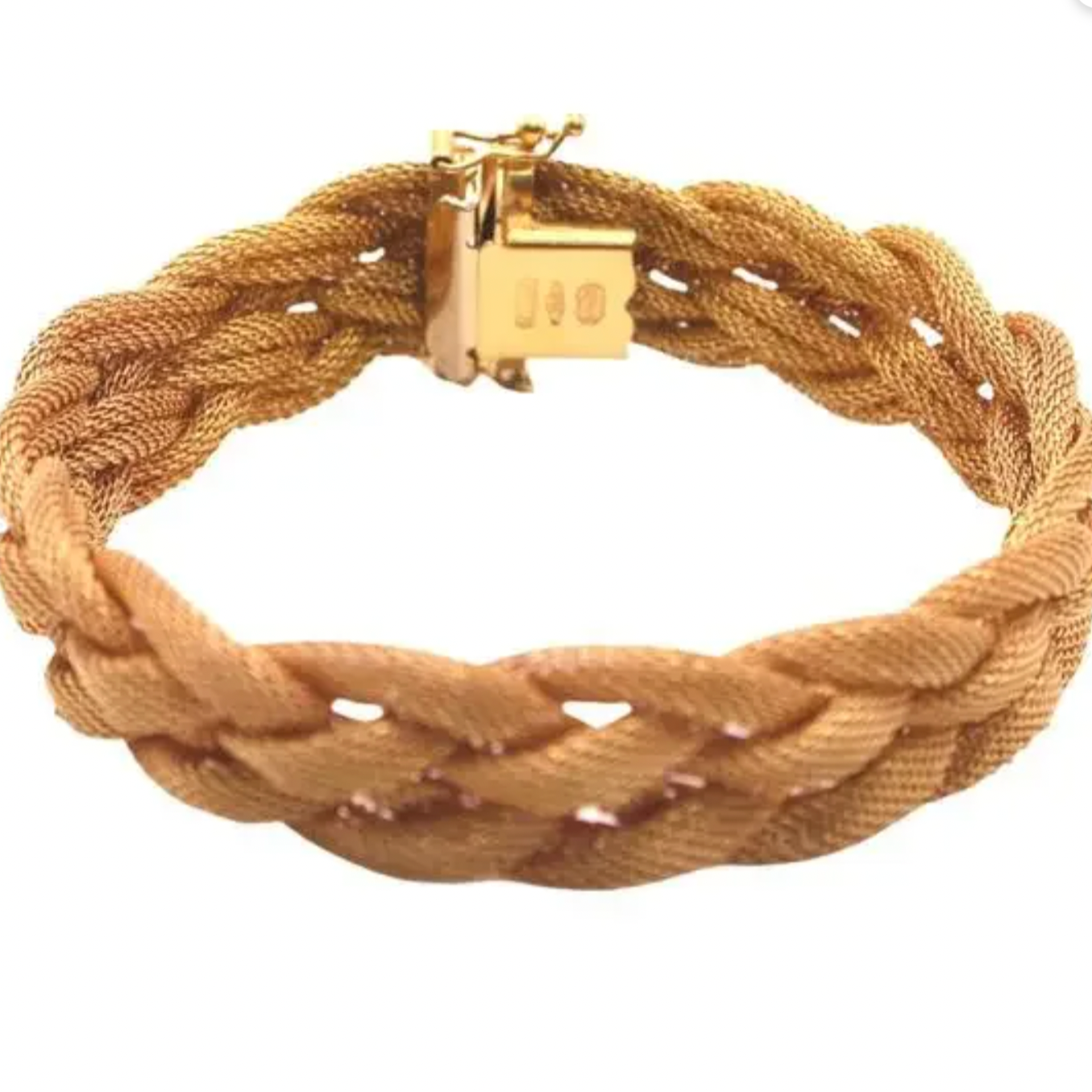 UnoAerre 18kt Yellow Gold Braided Mesh Woven Rope Bracelet 6.75"
