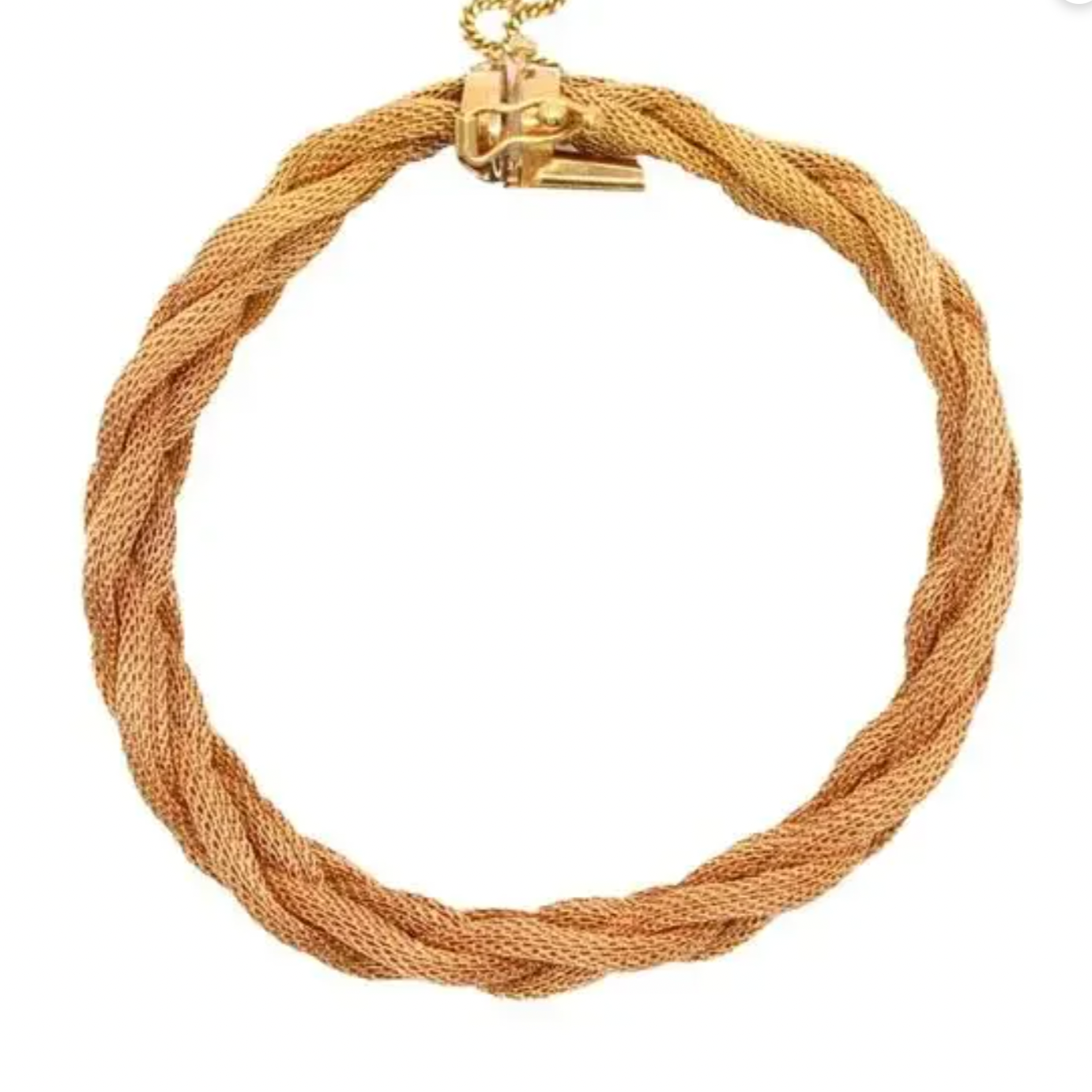 UnoAerre 18kt Yellow Gold Braided Mesh Woven Rope Bracelet 6.75"