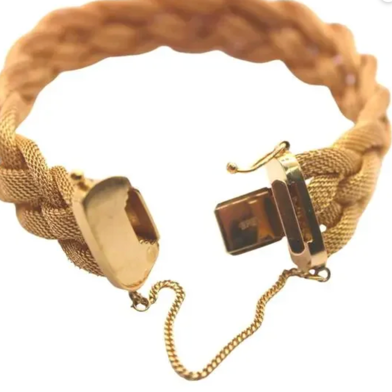 UnoAerre 18kt Yellow Gold Braided Mesh Woven Rope Bracelet 6.75"