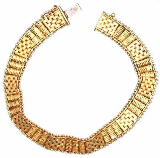 Vintage Imperial 14k Yellow Gold Woven Pattern Chain Link Bracelet 7.5"