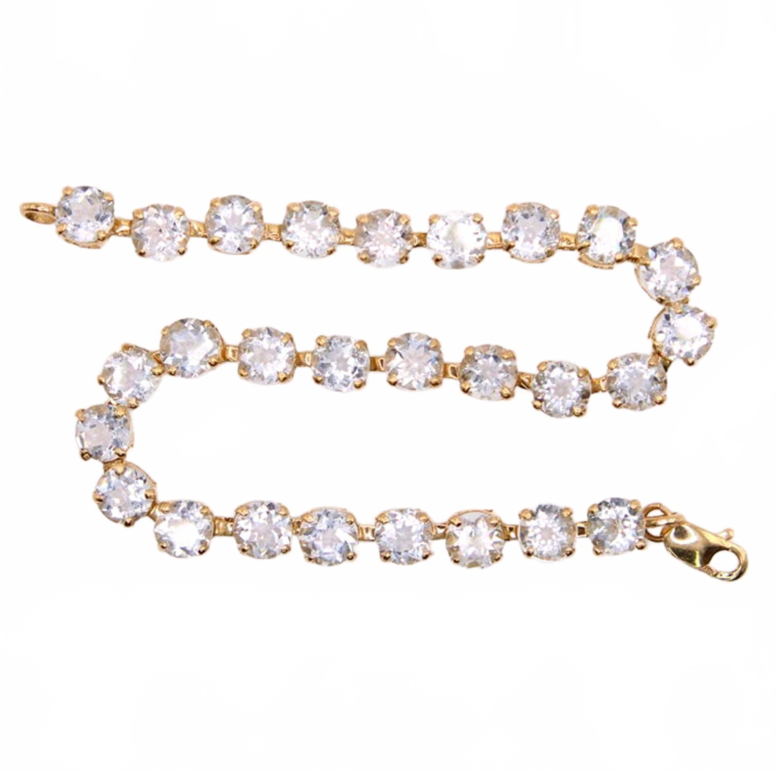 10k Yellow Gold Aquamarine 13.5CT Full Tennis Link Bracelet 7"
