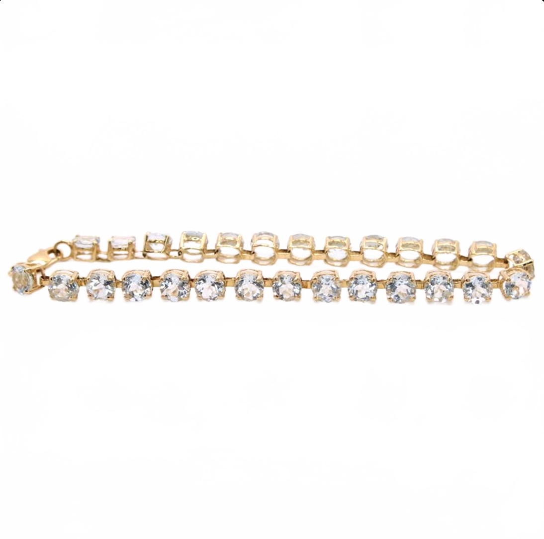 10k Yellow Gold Aquamarine 13.5CT Full Tennis Link Bracelet 7"