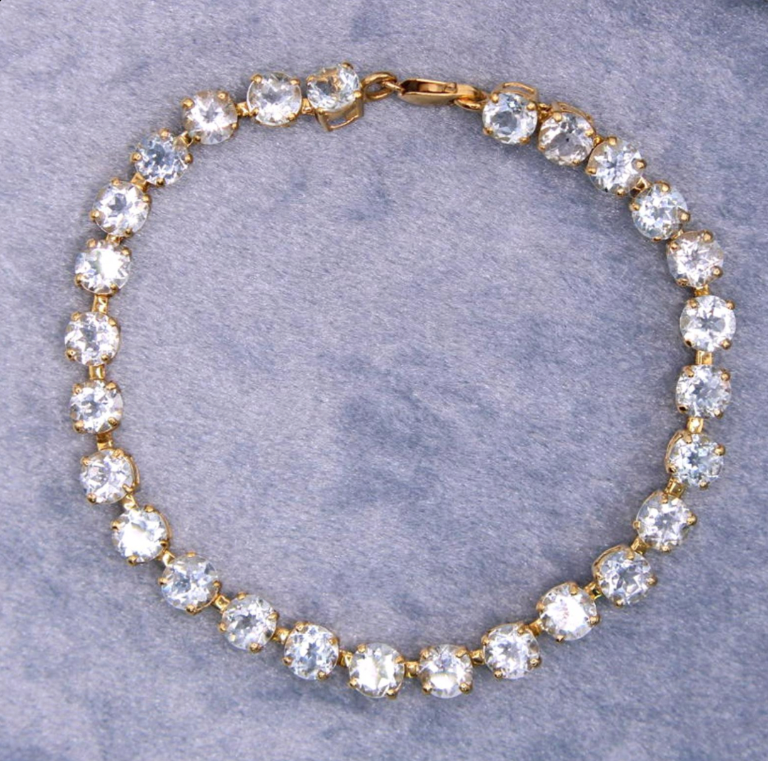 10k Yellow Gold Aquamarine 13.5CT Full Tennis Link Bracelet 7"