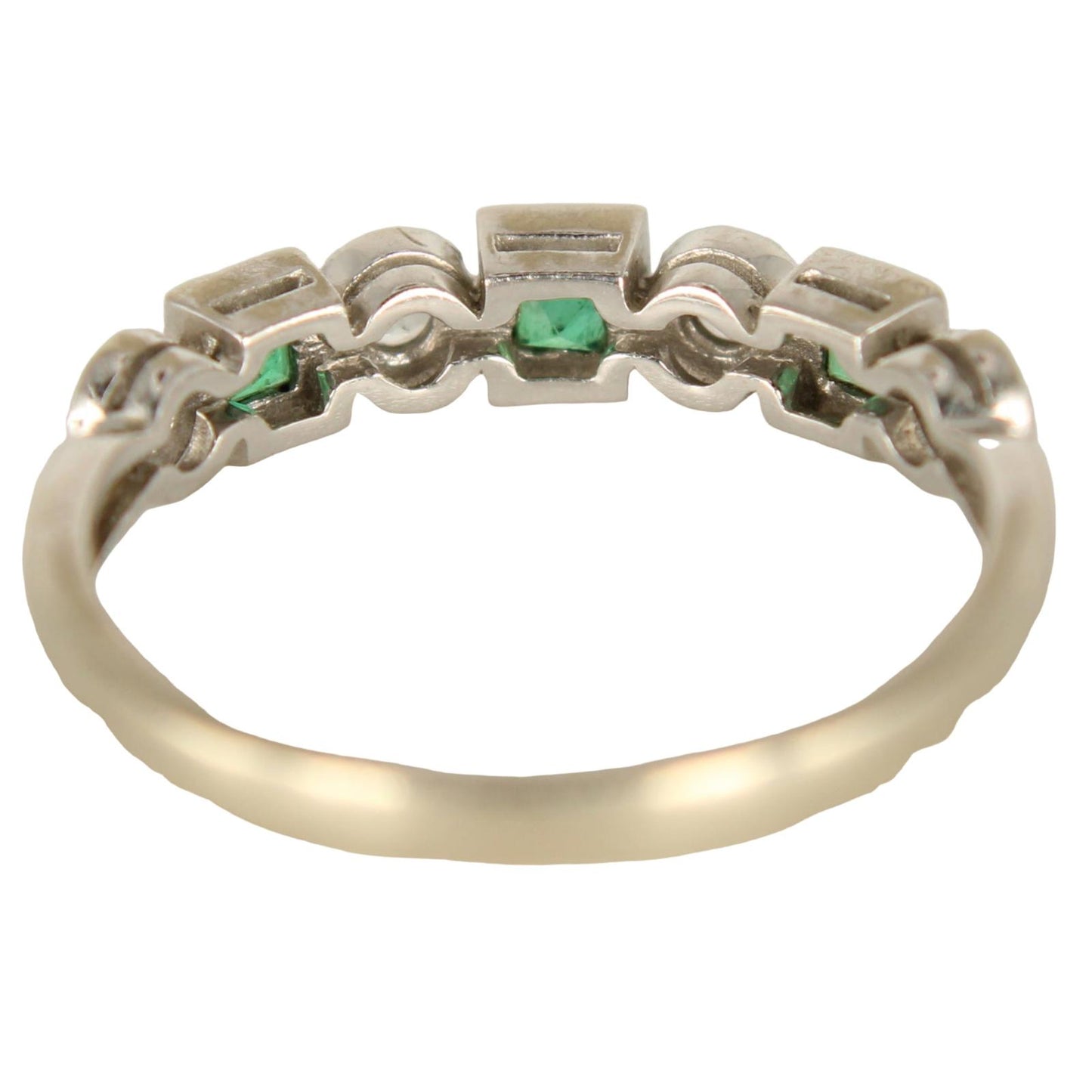 14k White Gold Natural Emerald White Sapphire Stacker Ring Size 7.25