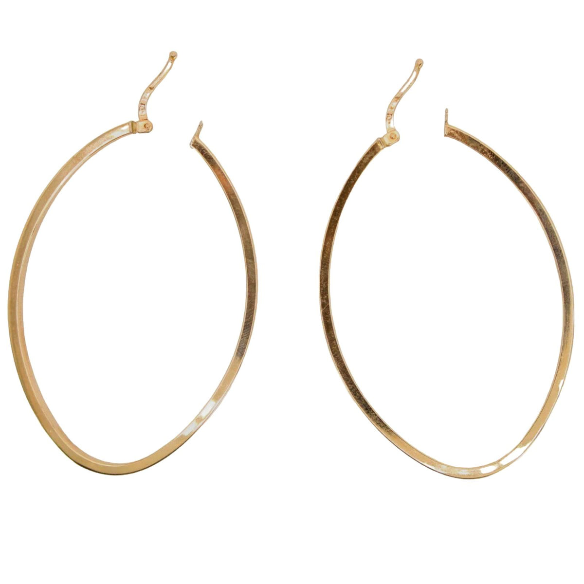 14k Yellow Gold Square Edge Flat Tube Oval Hoop Earrings 2"