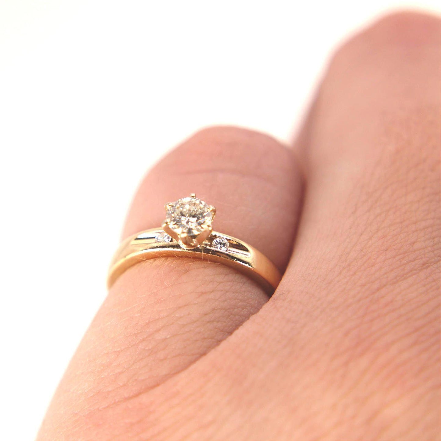 Vintage 14kt Yellow Gold Diamond Solitaire Ring Six Prong 0.33cttw Size 4.5