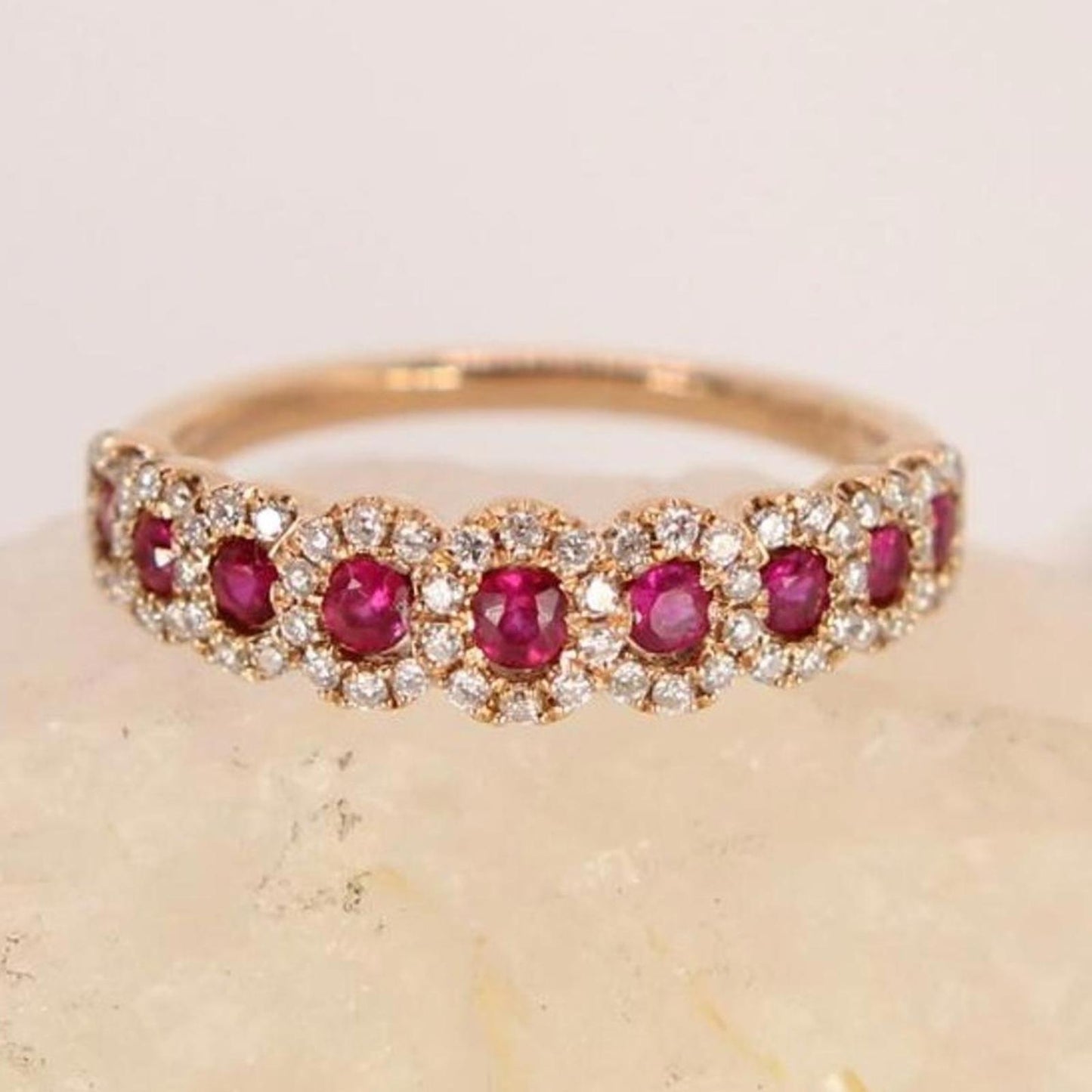 LeVian 18k Yellow Gold Natural Ruby Diamond Stacker Ring Size 5.25