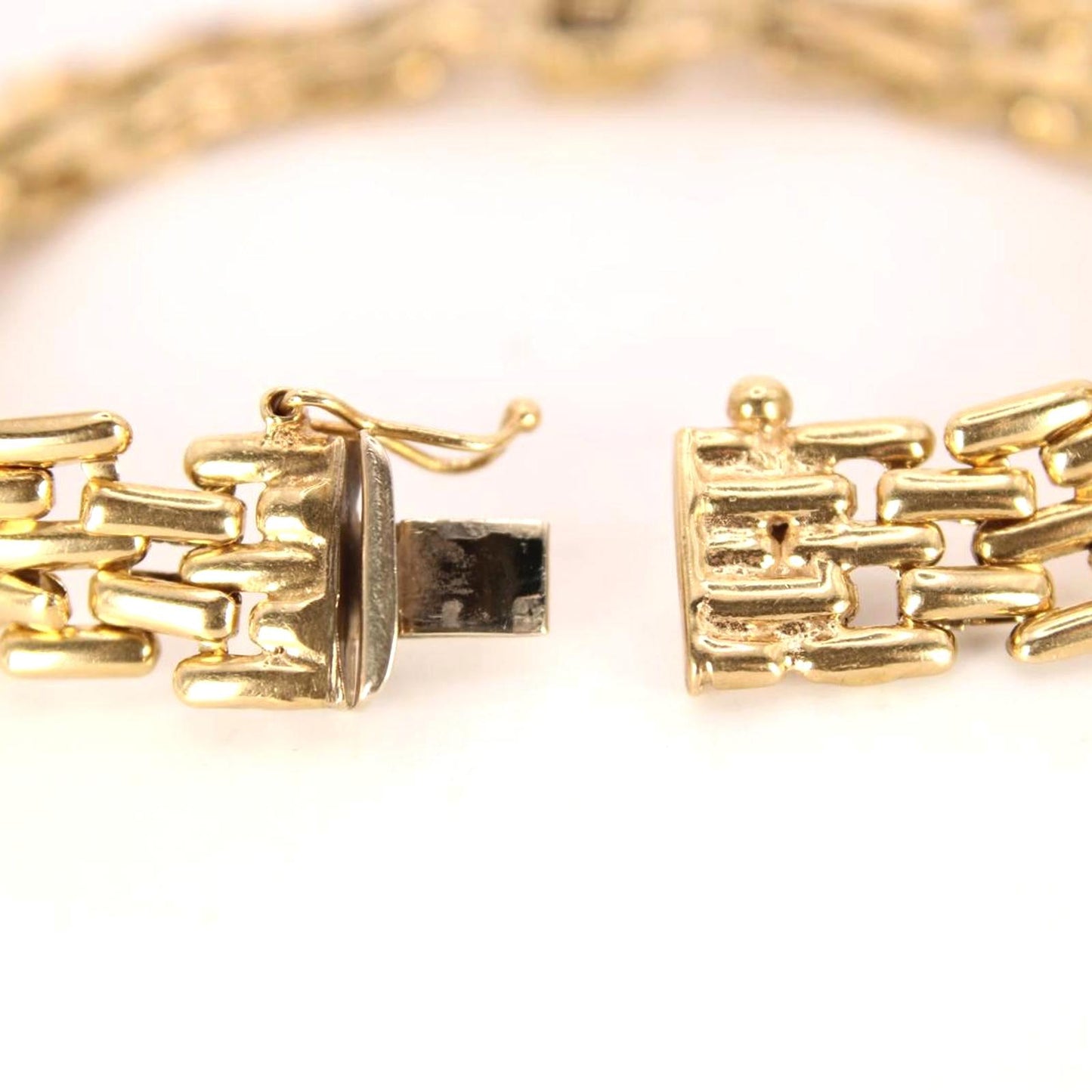 Vintage 14kt Yellow Gold Gemstone Bezel Set Panther Link Bracelet 7.25"